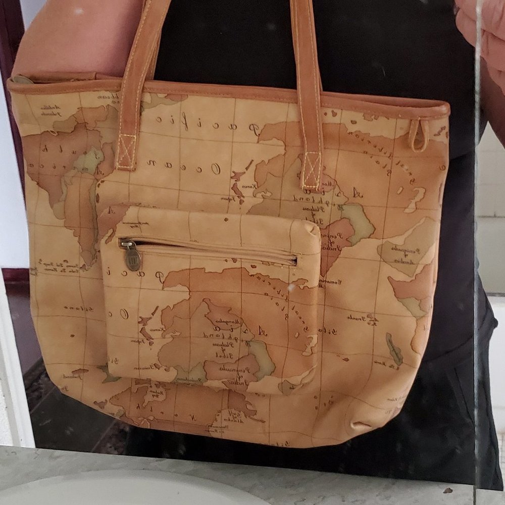 Gitano 12 x 16 Travel Tote Map of World Tan Purse